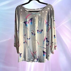 Unk Women's Blouse with Butterfly Print - Gray and Purple